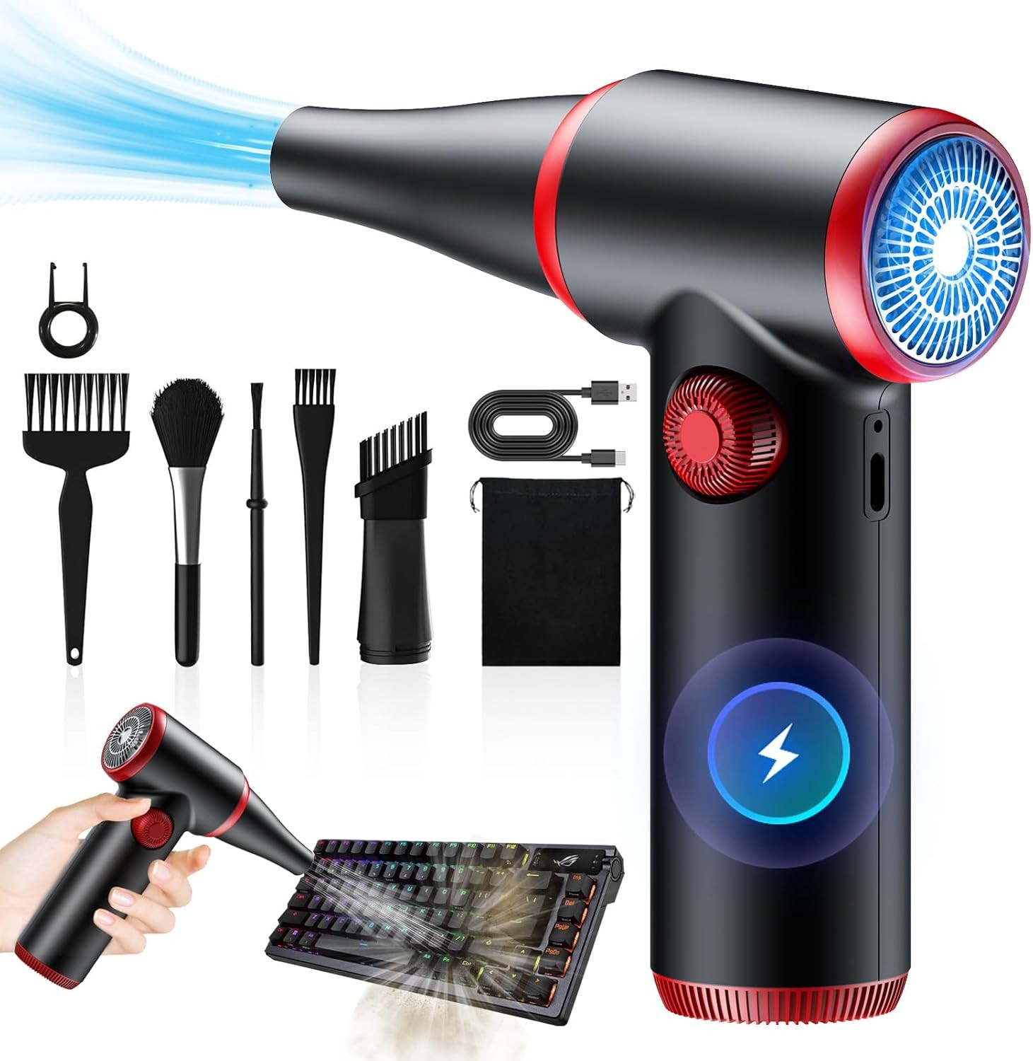 Stepless Speed Electric Air Duster, 100500RPM Cordless Air Duster with LED Light