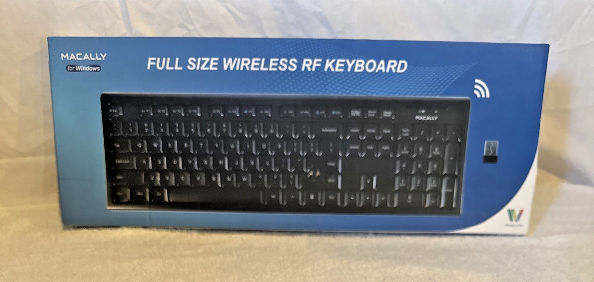 Macally Full Size Wireless RF Keyboard Black Plug & Play USB Receiver QWERTY