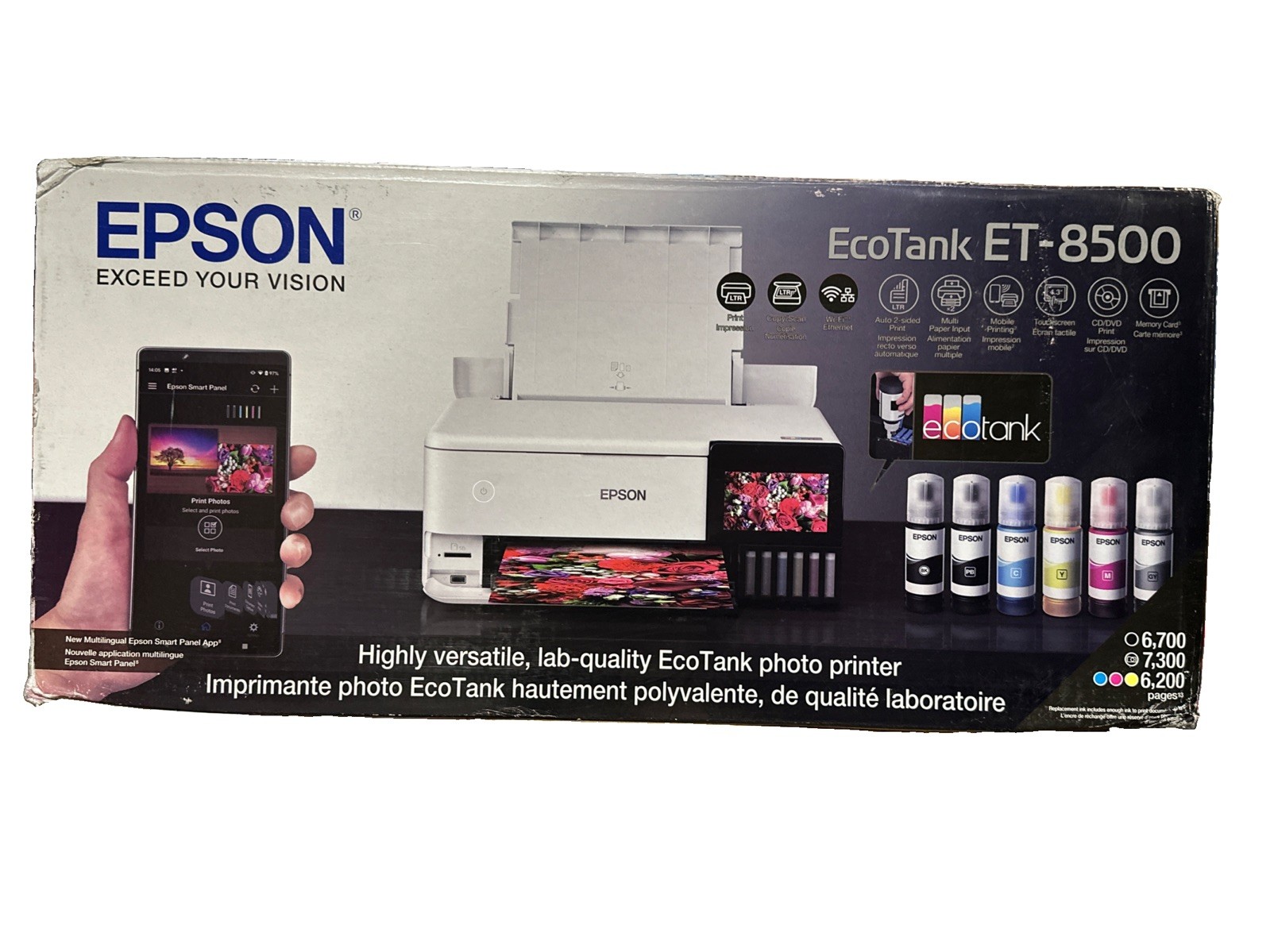 Epson EcoTank Photo ET-8500 Wireless Color All-in-One Inkjet Printer _open Used
