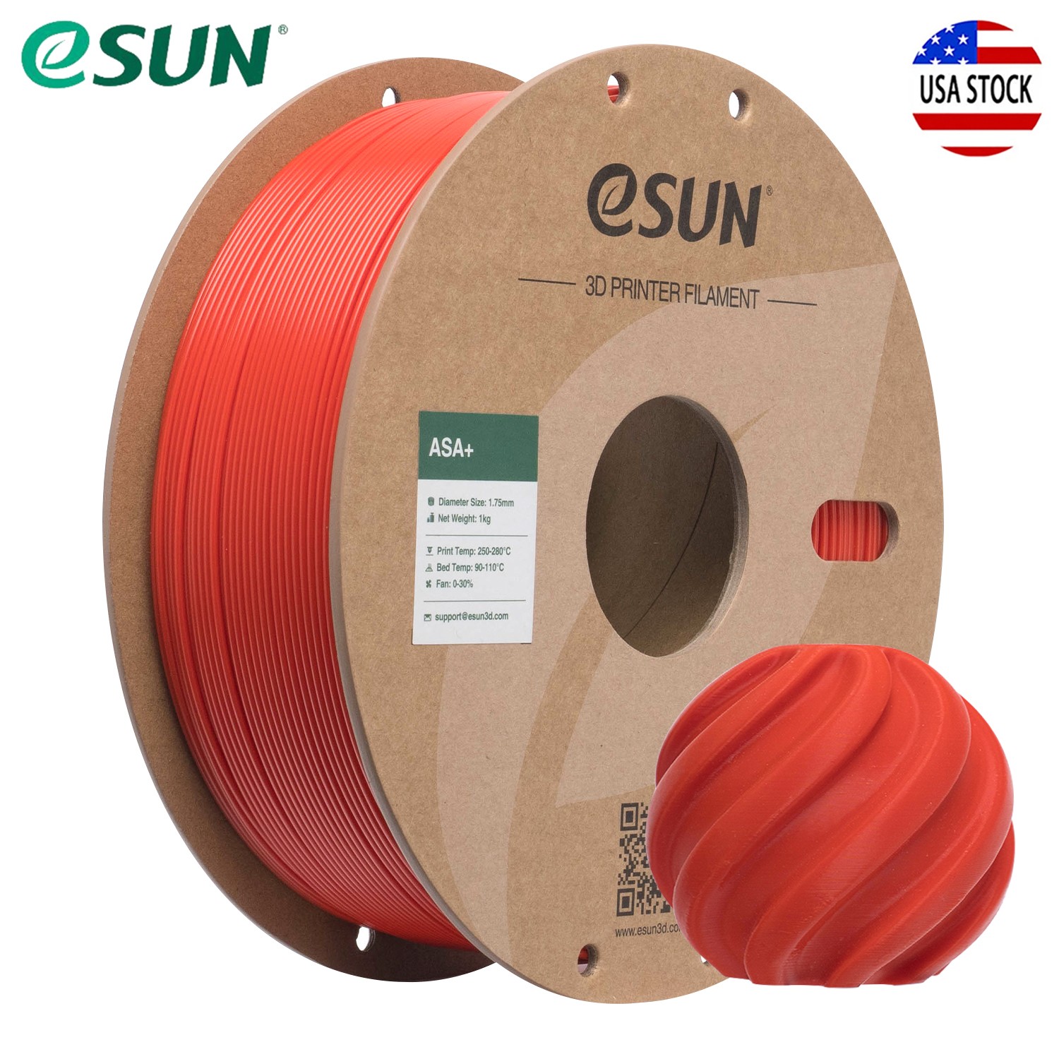 eSUN ASA+ 1.75mm 3D Printers Filament 1kg/ Spool Weather Resistant Filament Red
