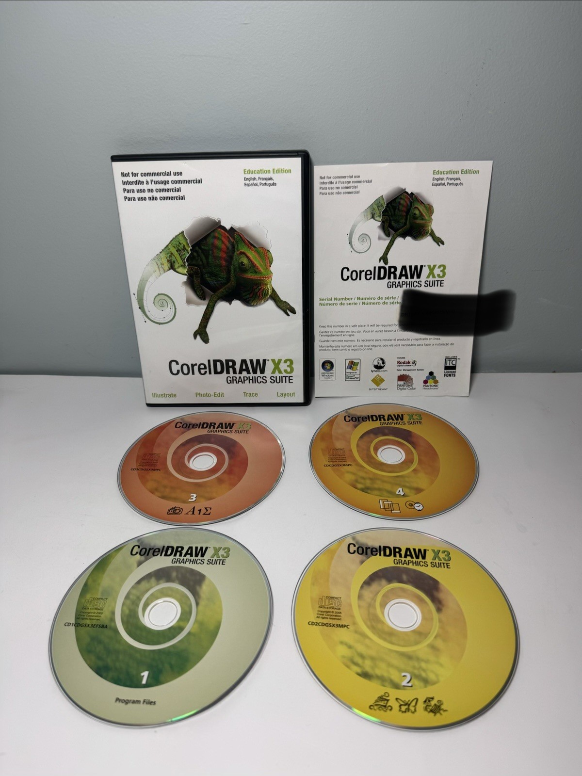 CorelDraw Graphics Suite X3 4-Disc PC CD Education Edition 2007 - See Photos