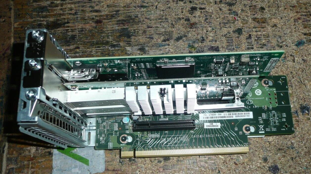 Intel 2U 3-Slot PCI-E Riser Board in Bracket PBA G15038-350 DA0S6GTB4C0 w/ NICs