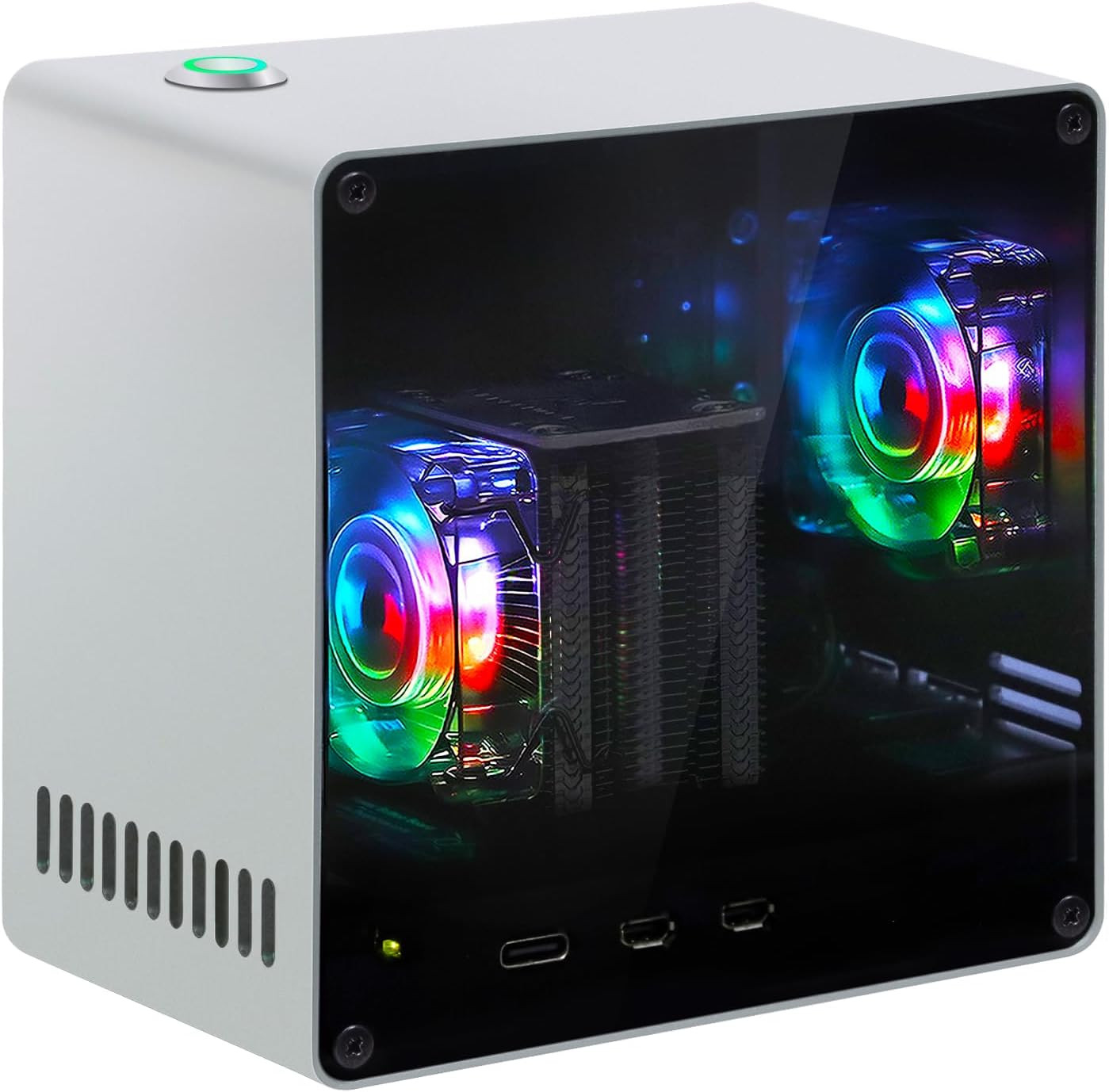 Mini Case for Raspberry Pi 5 (NOT Included), Dual M.2 Nvme SSD Slots, PWM ARGB F