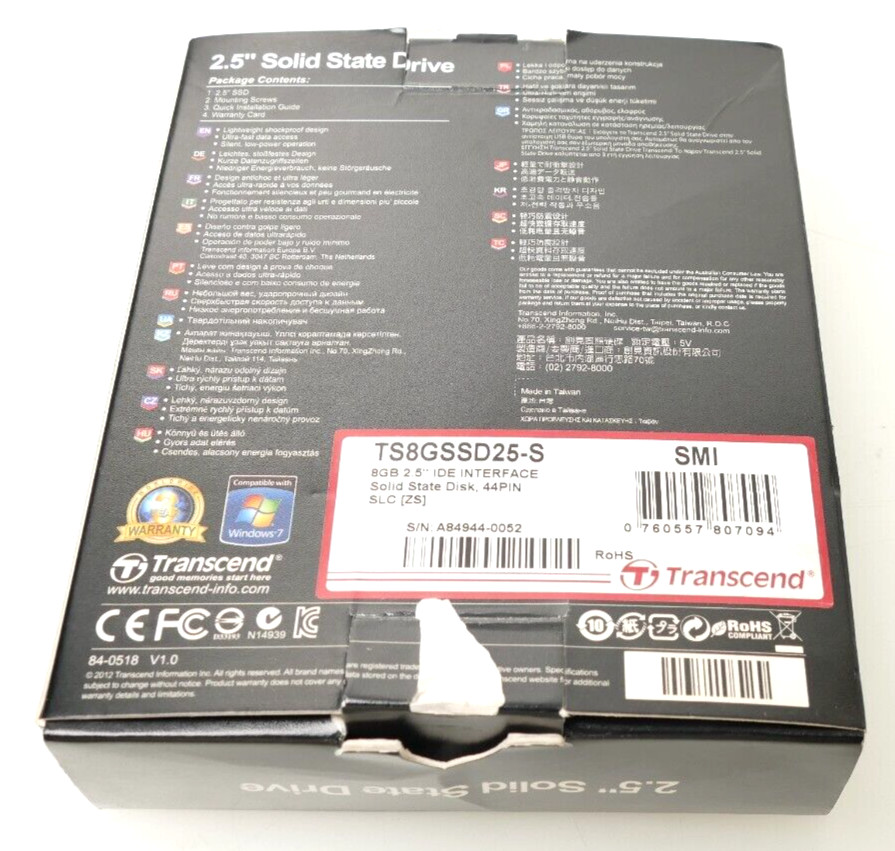 Transcend 8GB 2.5" Solid State Drive TS8GSSD25-S