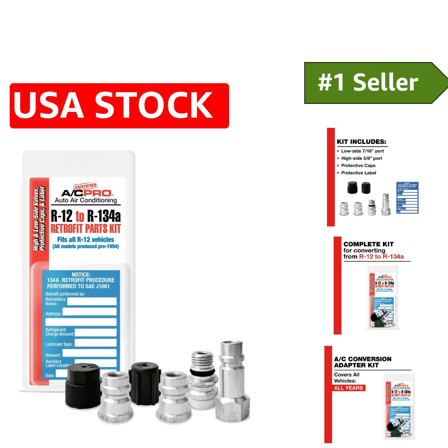 Complete Car AC Adapter Kit: R12 to R134A, Fits All Vehicles - 4 Ports Included