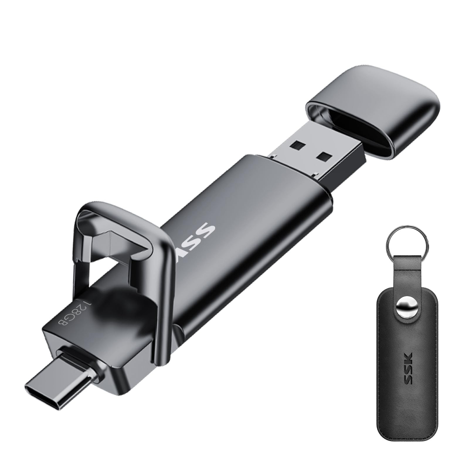 SSK 128GB Dual USB C Flash Drive,2-in-1 Type C+ A 3.2 128GB, Black/White 