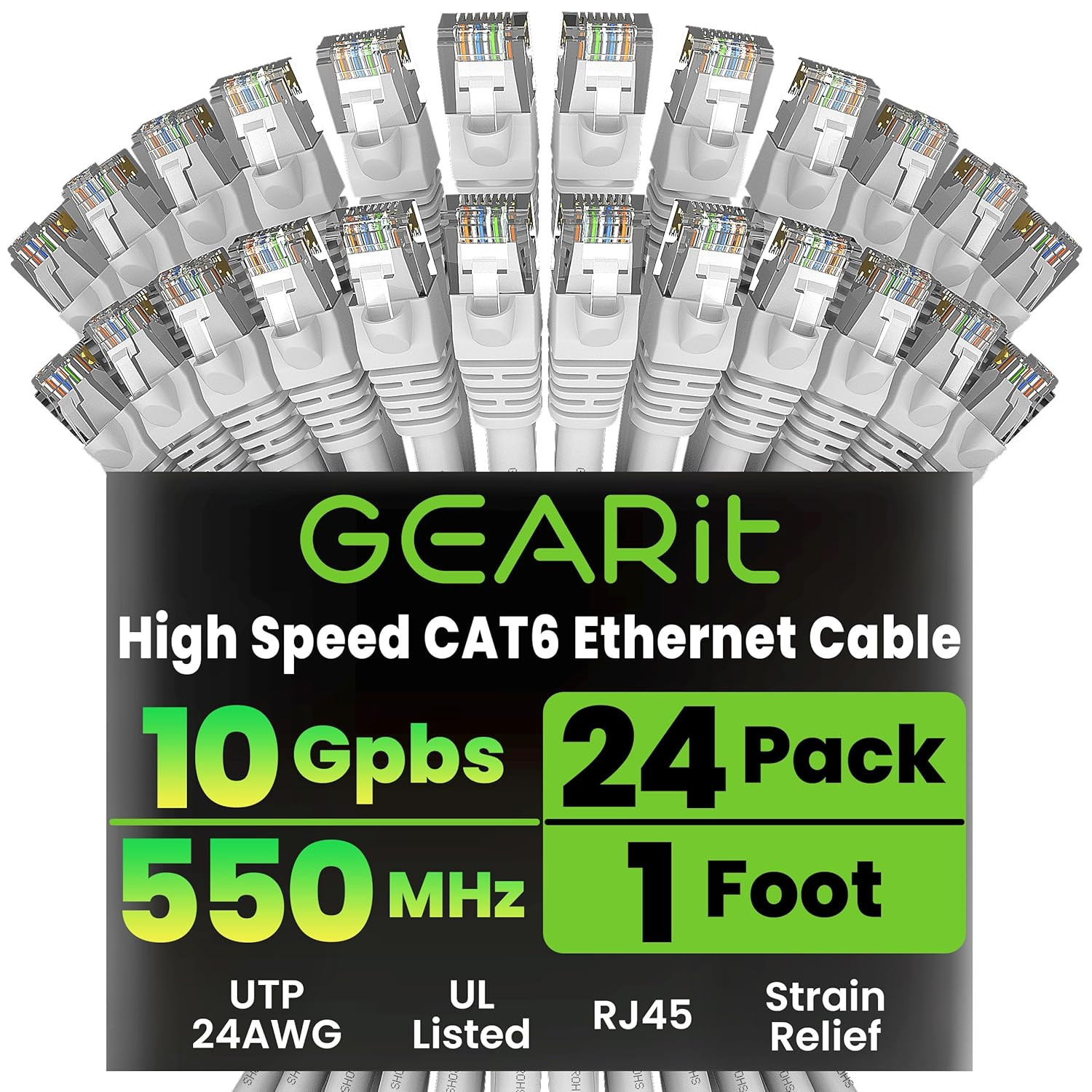 Cat6 Patch Cables Cat 6 Ethernet Cable 1 Ft 24-Pack White