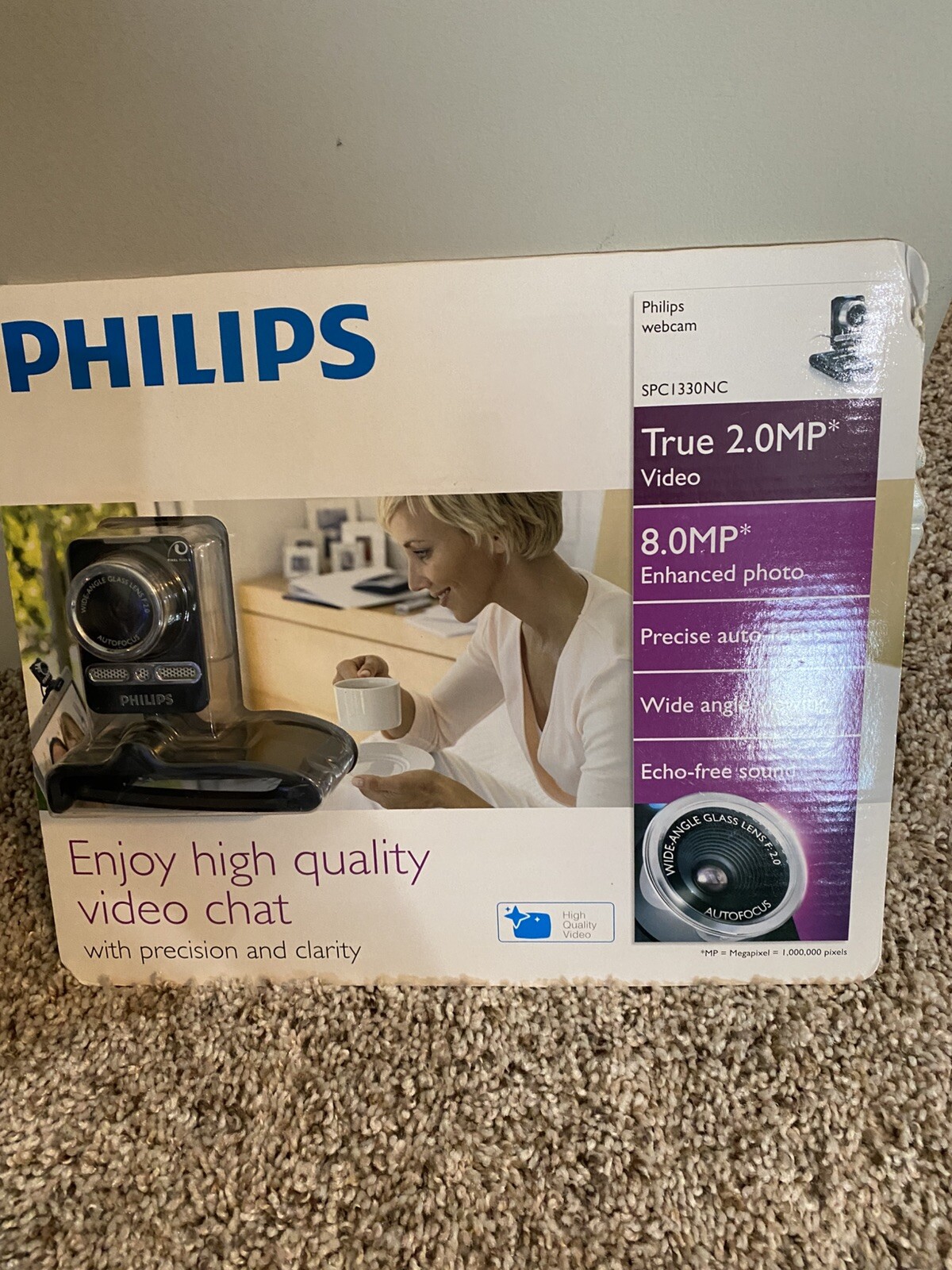 Philips SPC1330NC Webcam True 2.0MP Video 8.0MP Photo Autofocus Wide Angle Lens