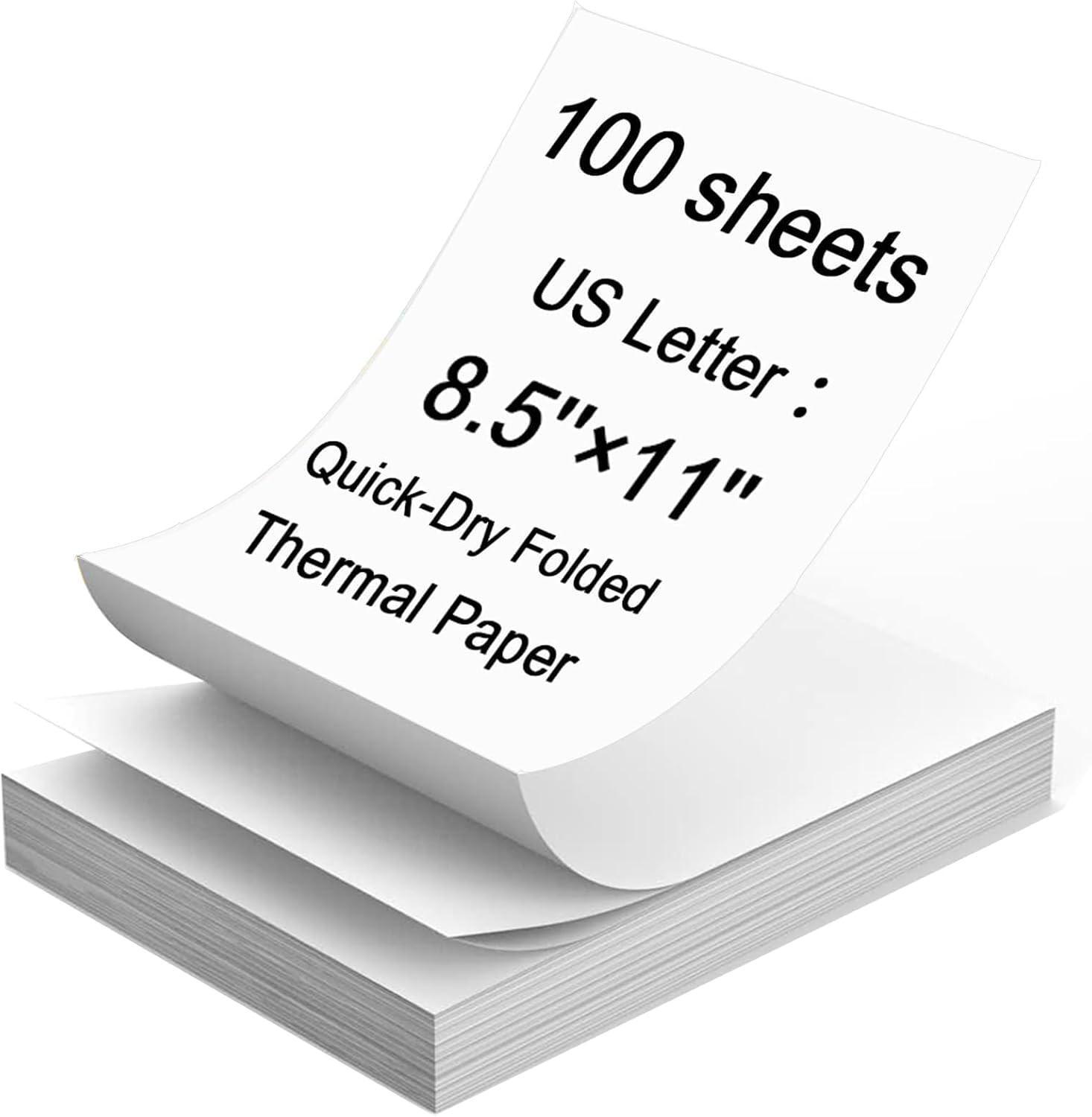 Thermal Printer Paper 8.5" x 11" Folded Continuous Folding Paper, 100 Sheets