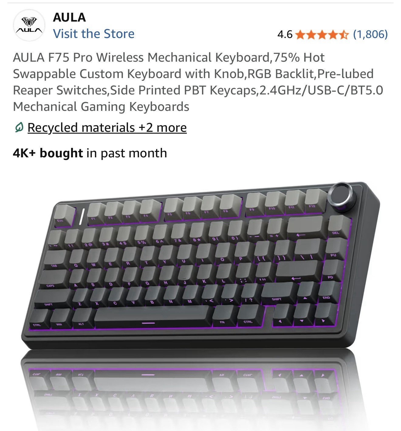 AULA F75 Pro Black Gradient Blue Reaper Switch Mechanical Keyboard 3in1 Swappab