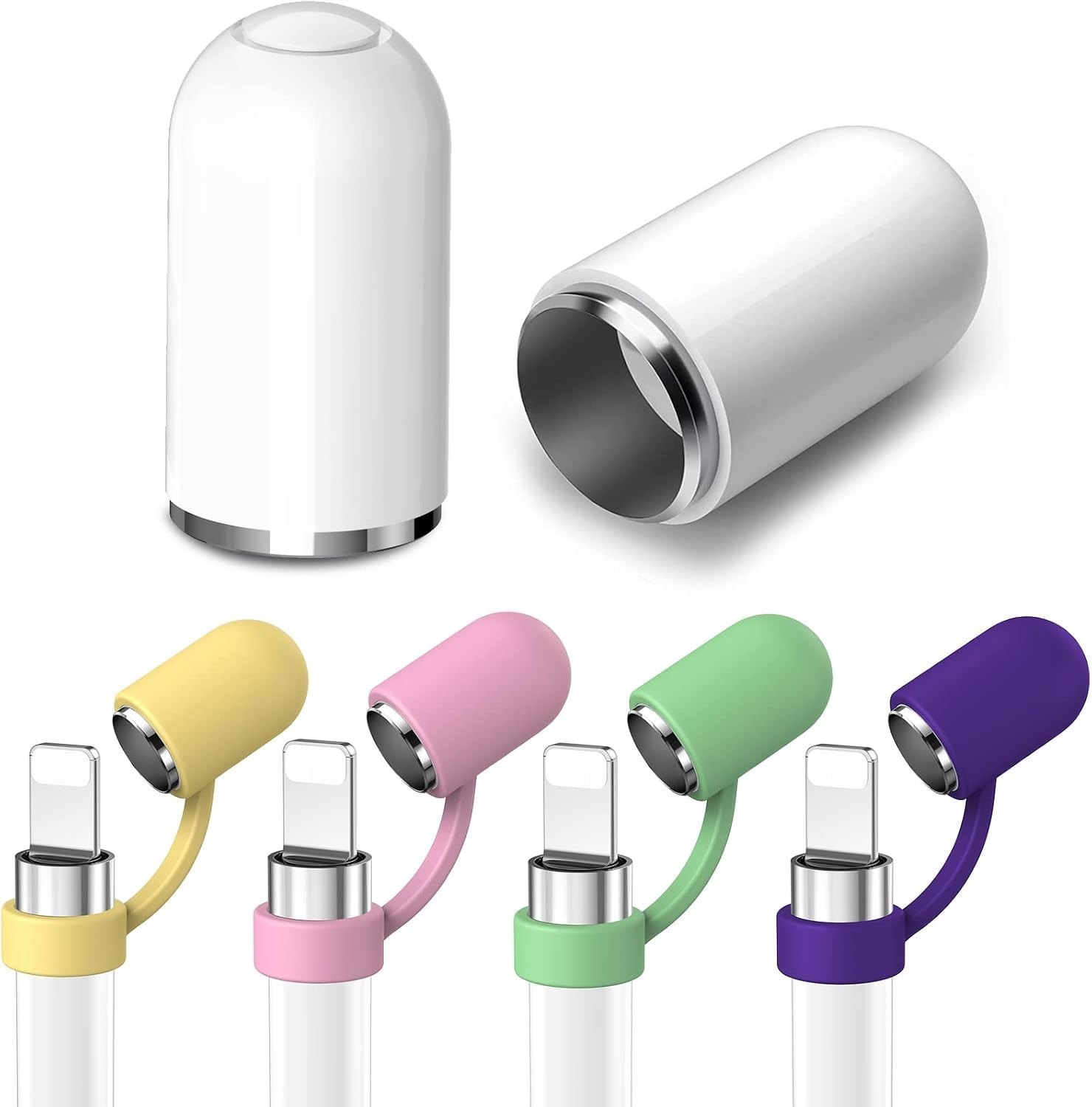Magnetic iPencil Cap Replacement with Silicone Cap Holder for Apple Pencil