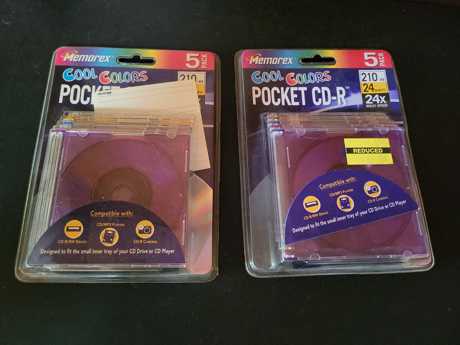 Lot Of 2 Memorex Cool Colors Pocket CD-R 210 MB 24 Min 24X 5-Pk New Sealed