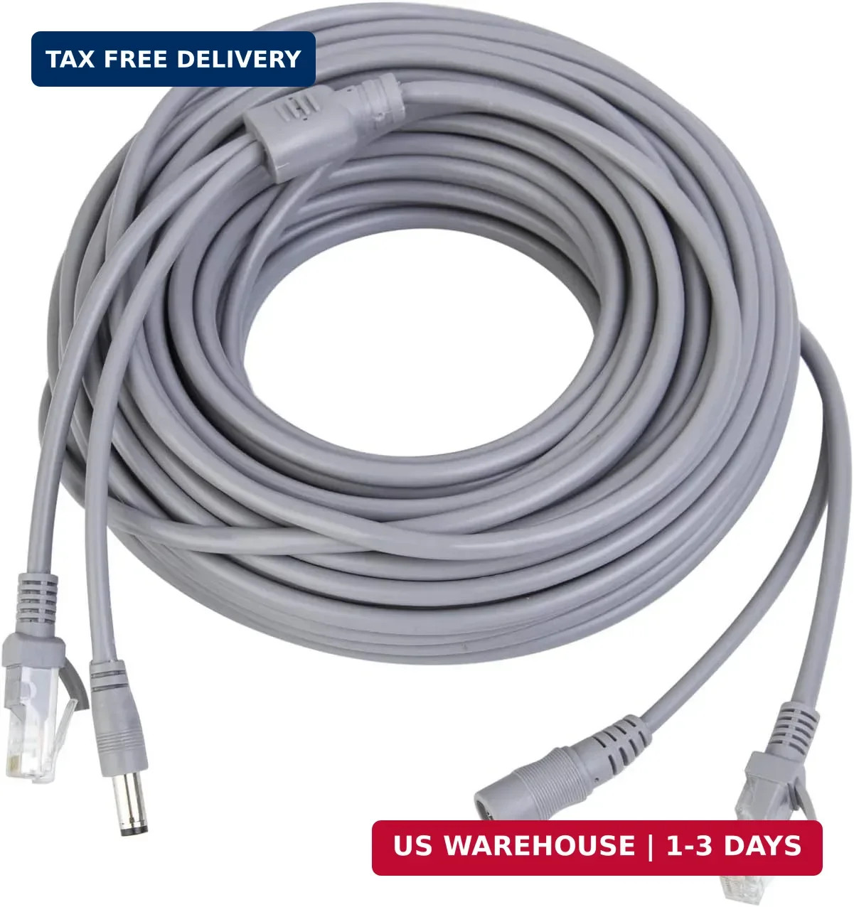 15M/50ft Ethernet Cable Cat5e Network LAN/Power Extension Cord for CCTV Security