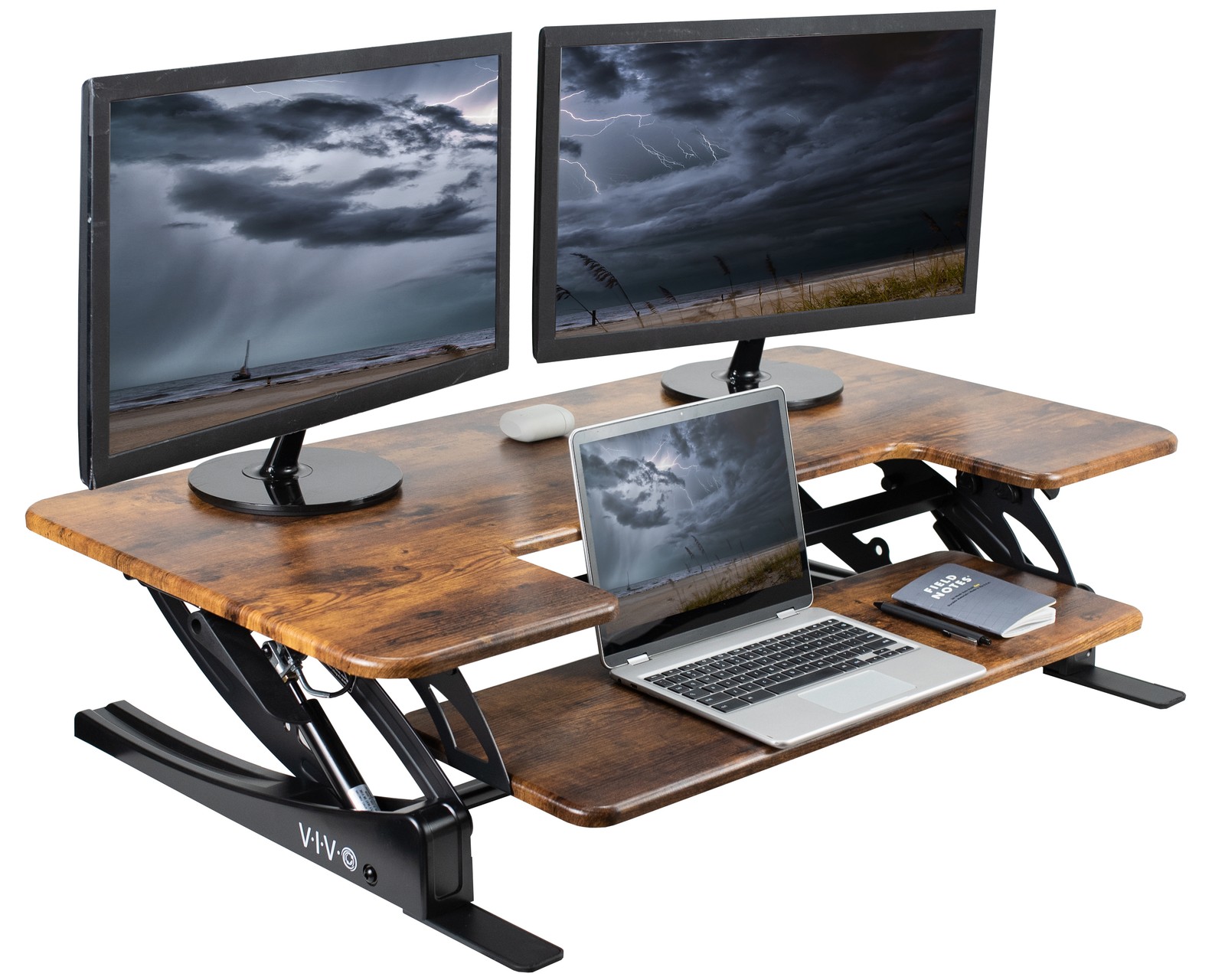 VIVO Vintage Brown Adjustable Extra Wide 42" Standup Desk Converter, Black Frame