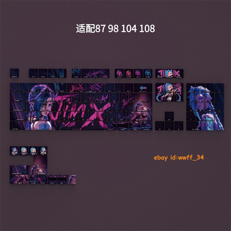 LOL League of Legends Jinx Theme Keycaps PBT CherryMX High For 60/87/98/104/108