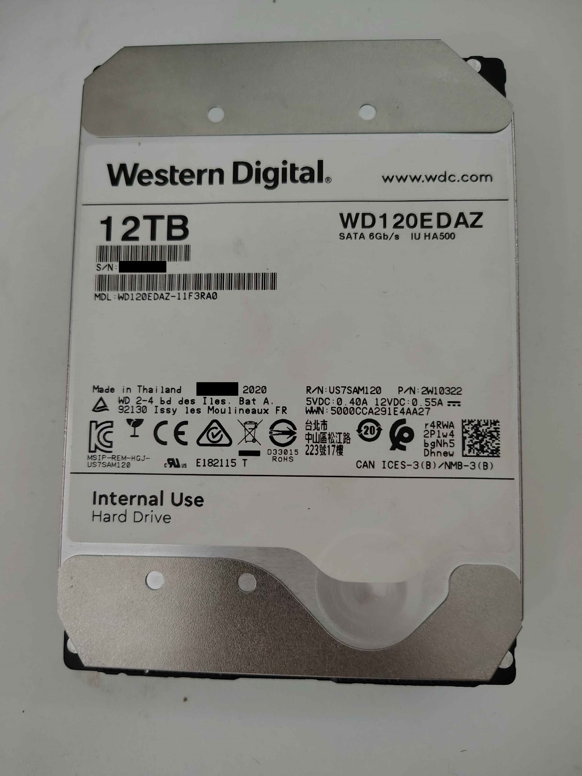 Western Digital 12TB WD120EDGZ SATA HDD Broken Parts/Repair (No Spin) Drive