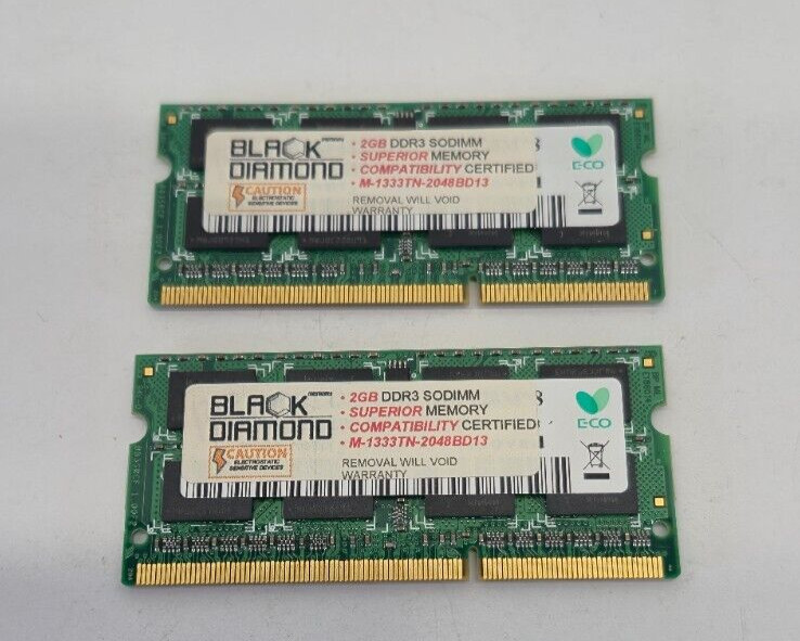 4GB 2x 2GB DDR3 SODIMM Black Diamond Memory RAM 204 Pin M-1333TN-2048BD13