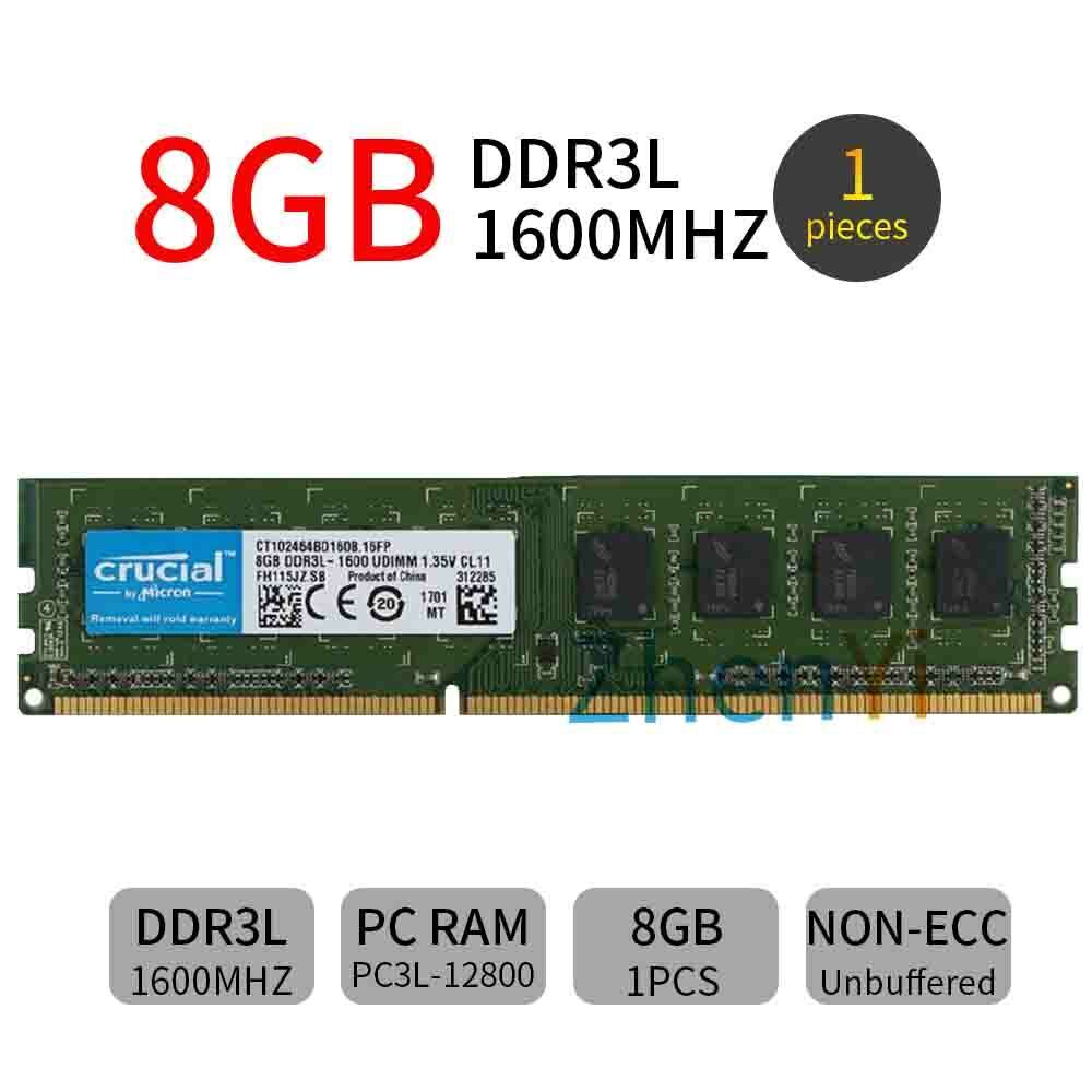 32GB 16GB 8GB DDR3L 1600MHz PC3L-12800 1.35V DIMM Desktop Memory For Crucial LOT