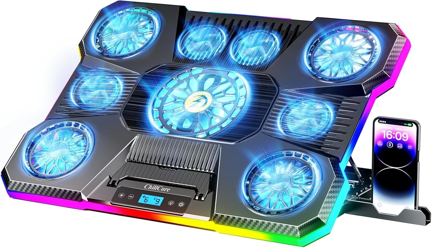 NEW ChillCore 9-Fan RGB Laptop Cooling Pad for 15.6-19.3 Gaming Laptops Blue A21