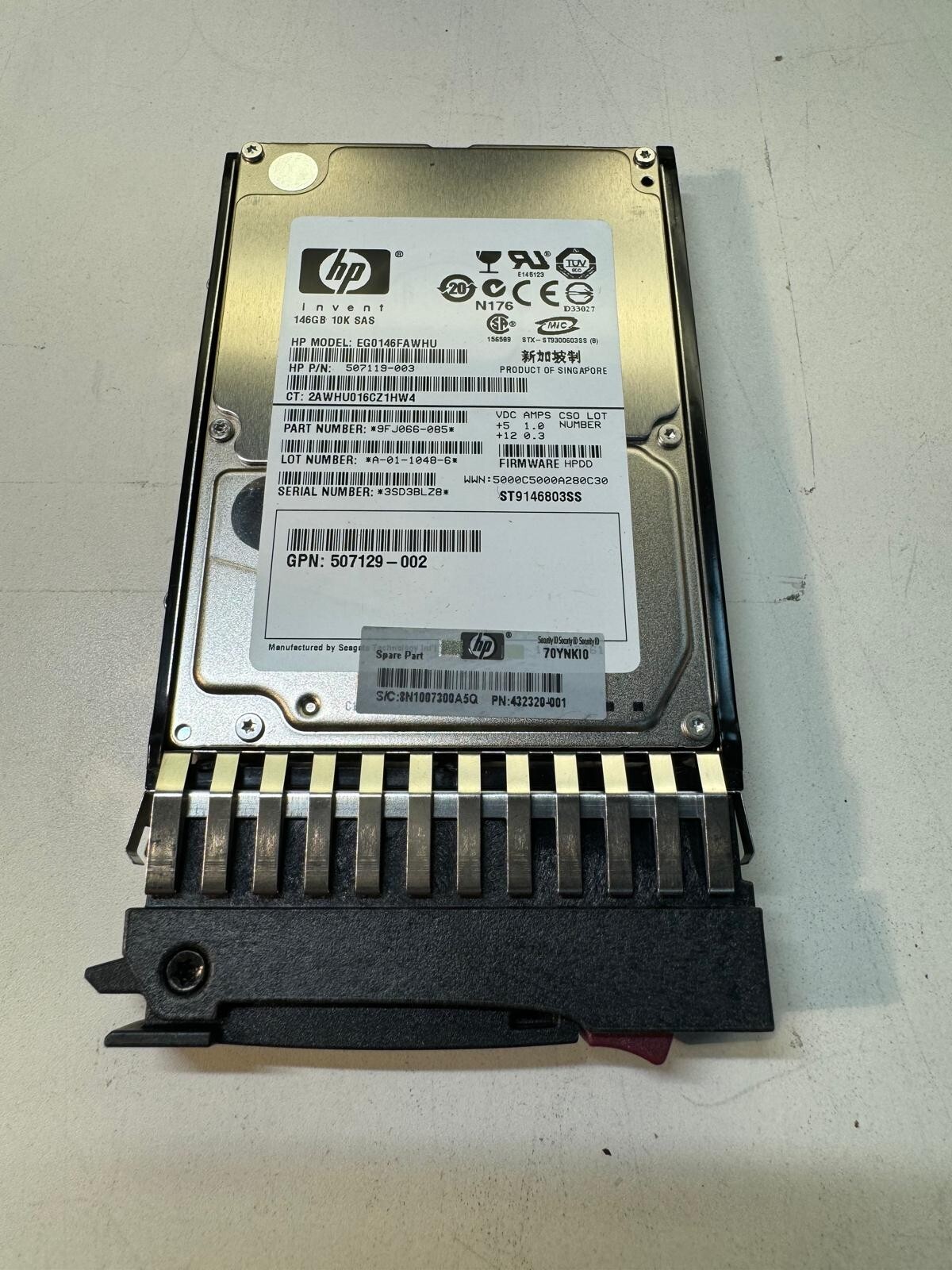 HP 507119-003 EGO146FAWHU  146GB 10K RPM 16MB Cache 6 Gbps SAS 2.5" HDD