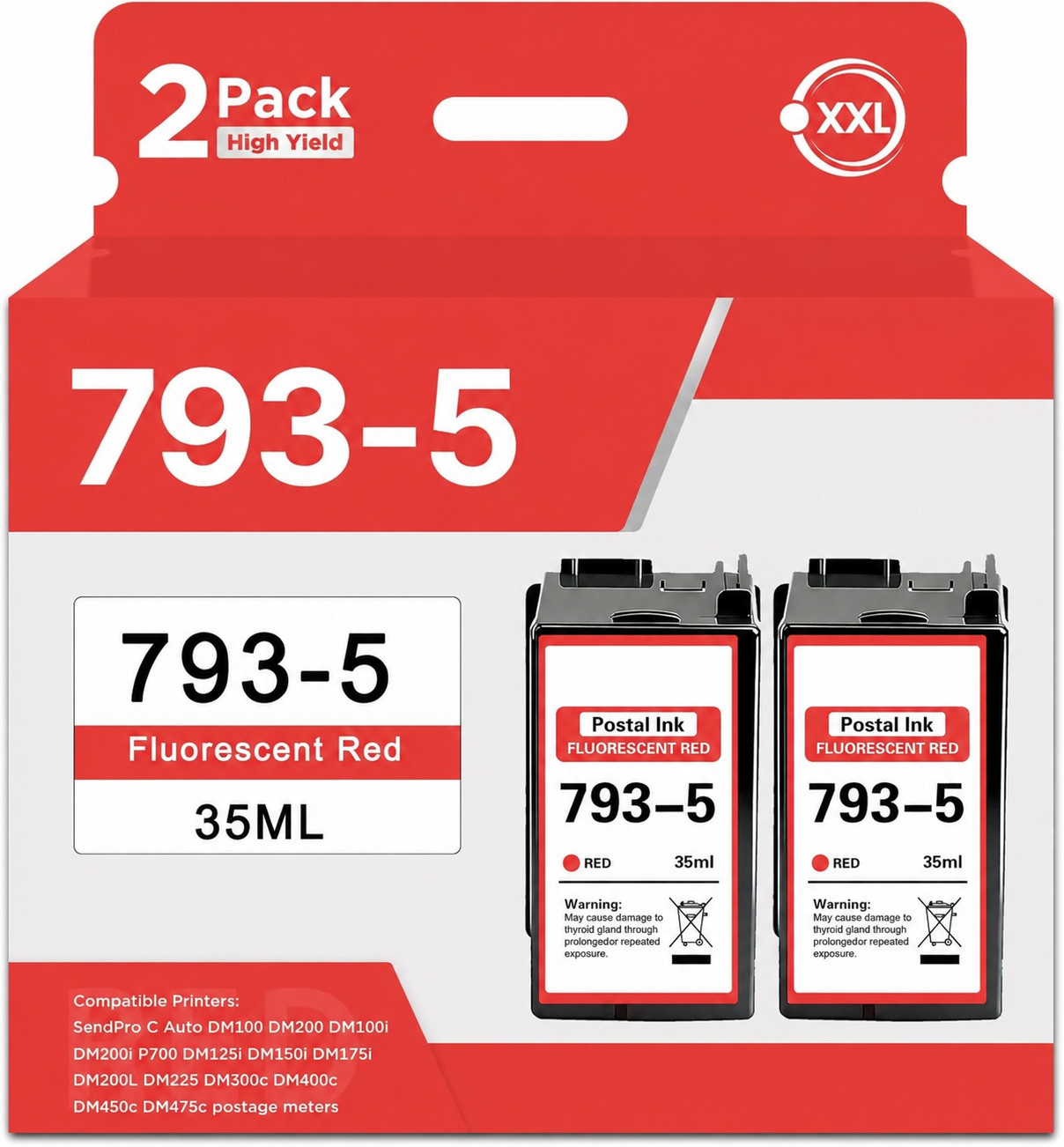 793-5 Red Ink Cartridges 2 Pack Compatible for Pitney Bowes SendPro