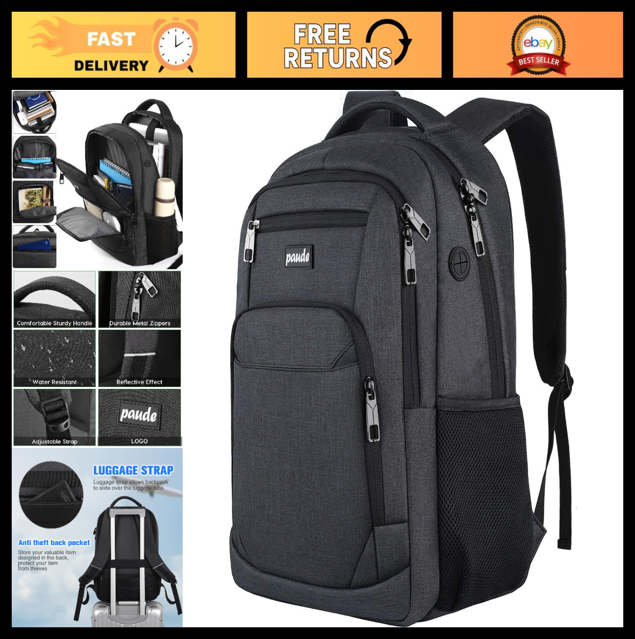 Versatile 15.6" Laptop Backpack for School, Travel & Business - USB Charging Por