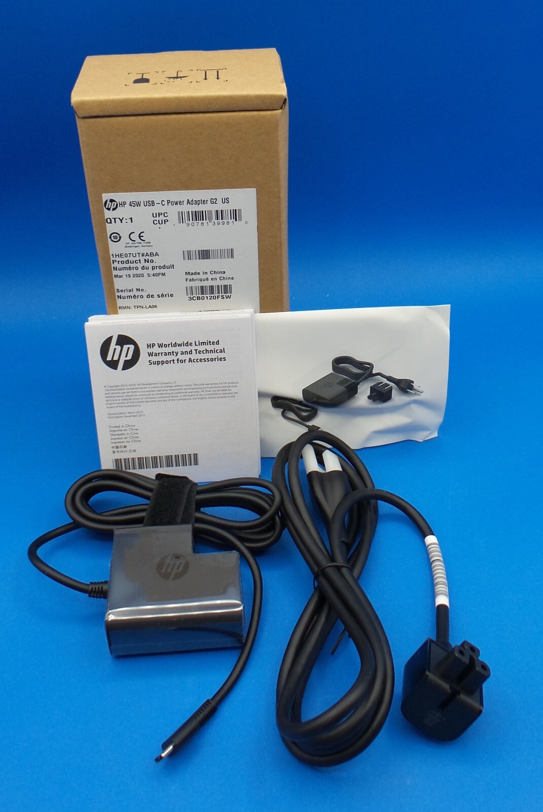 Genuine HP 45w USB-C Laptop Tablet AC Power TPN-LA06 1012 G1 G2 Elite X2 -NEW