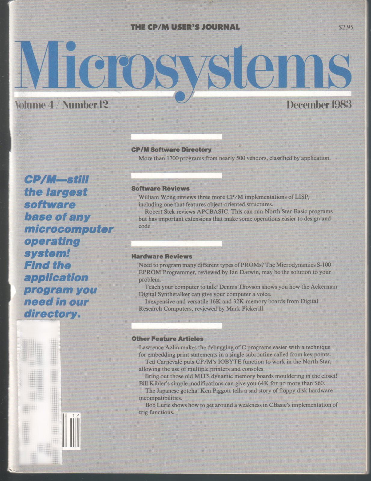 Microsystems CP/M and S-100 Users Journal Magazine Vol 4 No 12 December 1983