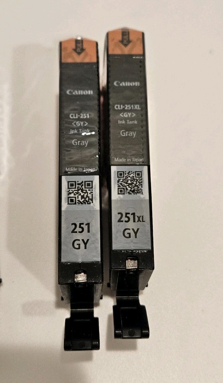 Set of Two Genuine Canon Gray Ink Cartridges 251GY and 251GY XL