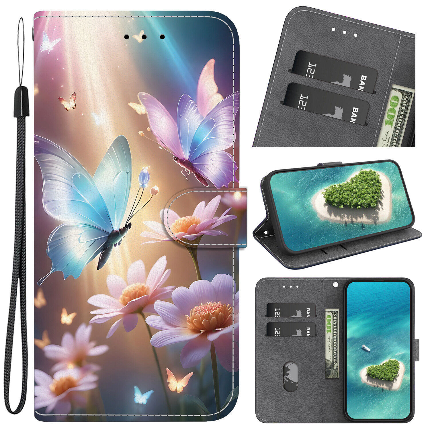 Flip Flower Butterfly Bear Card Wallet Cover Case for A54 A26 A36 A07 A8 A05 A37