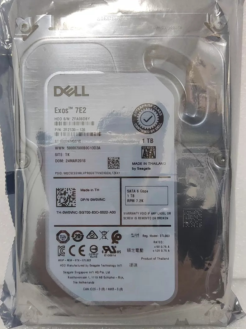 0W0VNC Dell W0VNC  1TB 7.2K RPM 6Gb/s 3.5" SATA SERVER HDD Hard Drive