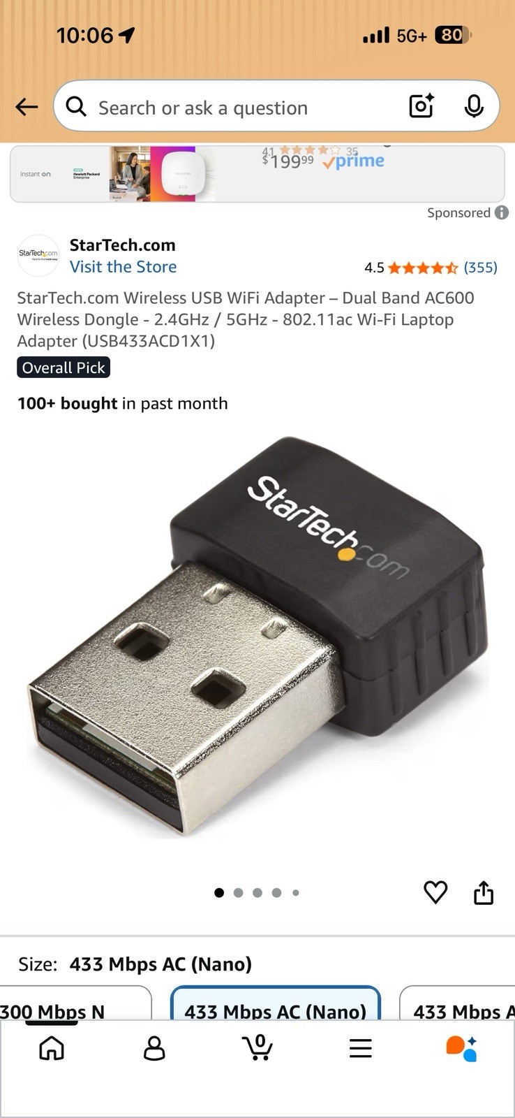 StarTech.com Wireless USB WiFi Adapter – Dual Band AC600 Wireless Dongle  2.4...