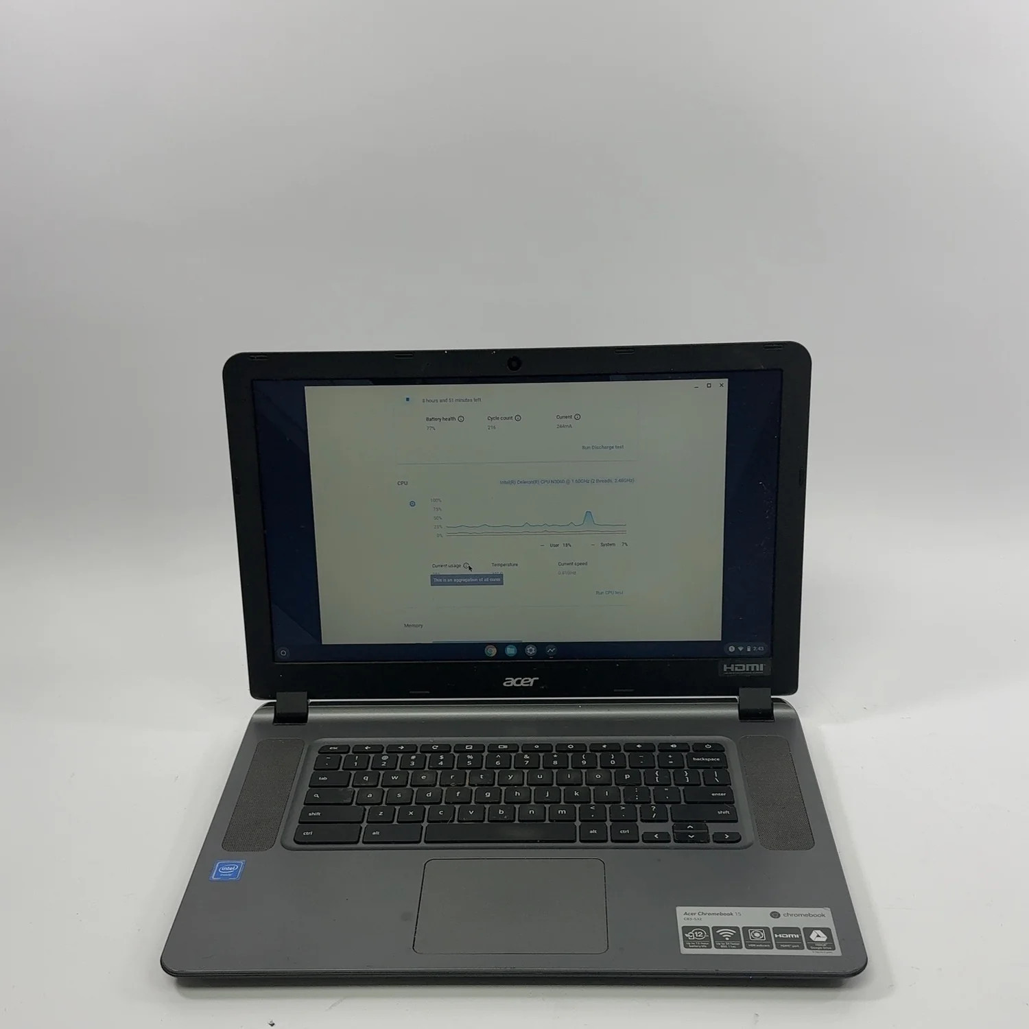 Acer Chromebook 15 CB3-532 15.6" Celeron N3060 1.6GHz 2GB RAM 32GB SSD