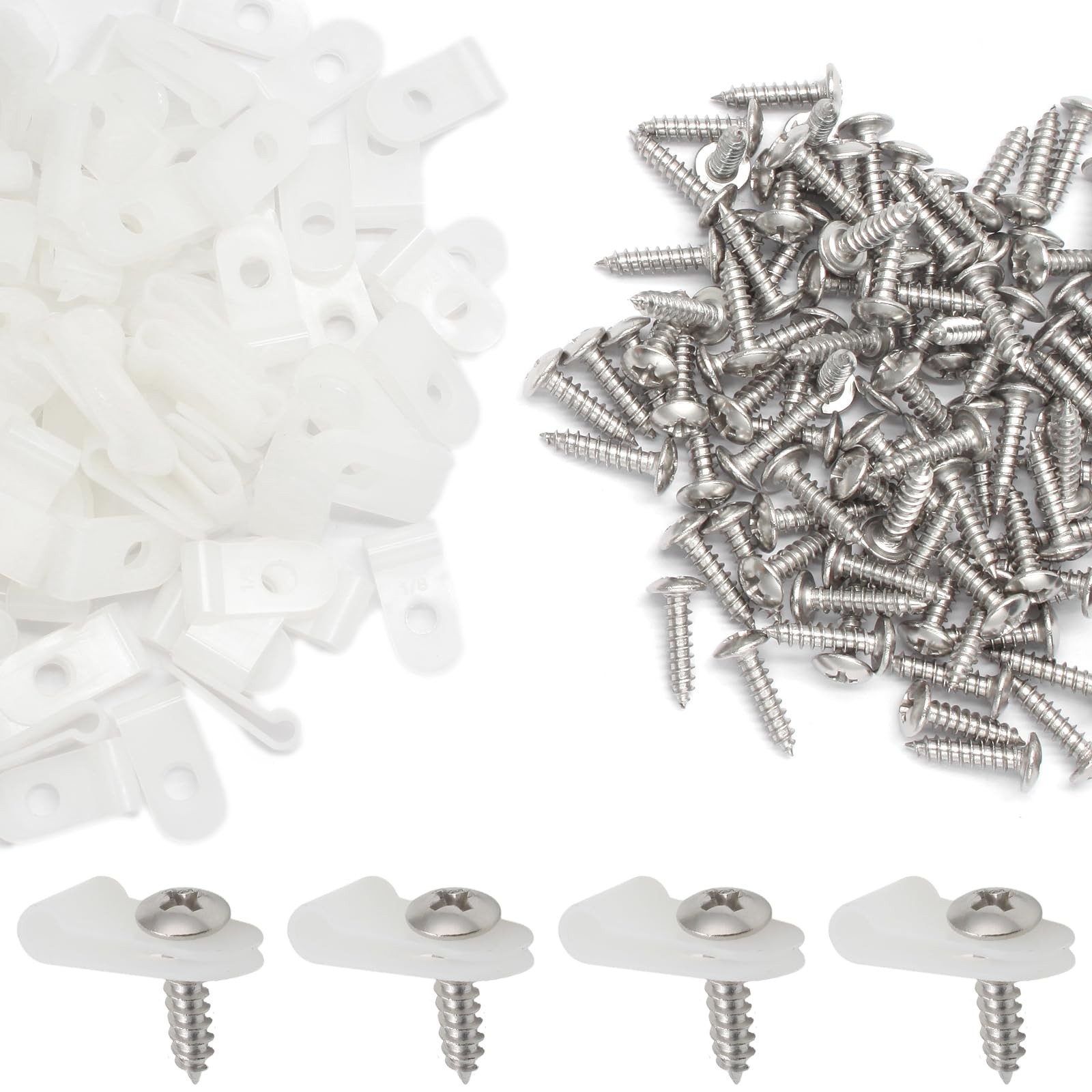 100 PCS White Nylon RType Cable Clip 1/8 Inch 3.3mm Wire Clamp With Screws