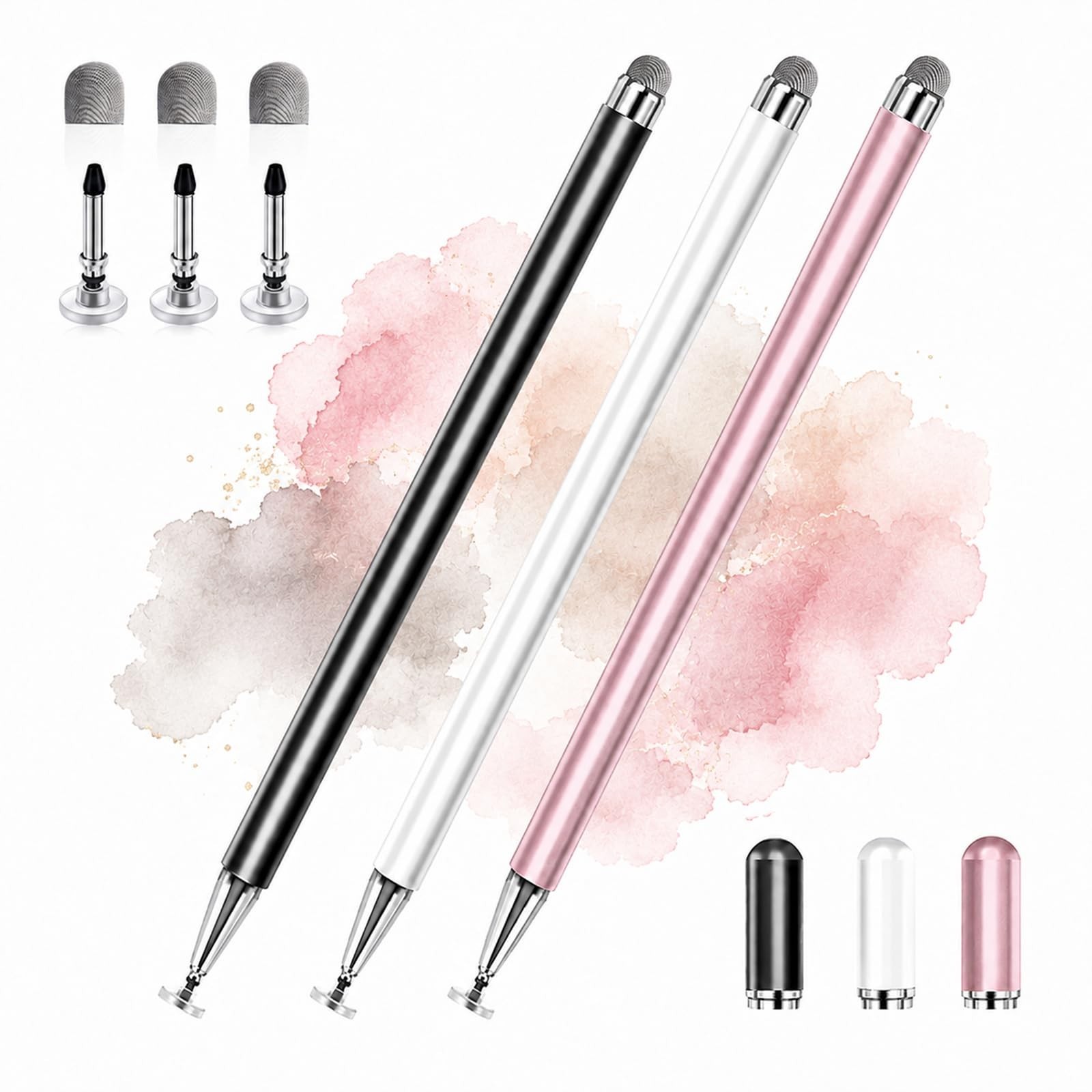 2-in-1 High Precision Stylus Pens for Touch Screens - Universal 3 Pack (Black, G