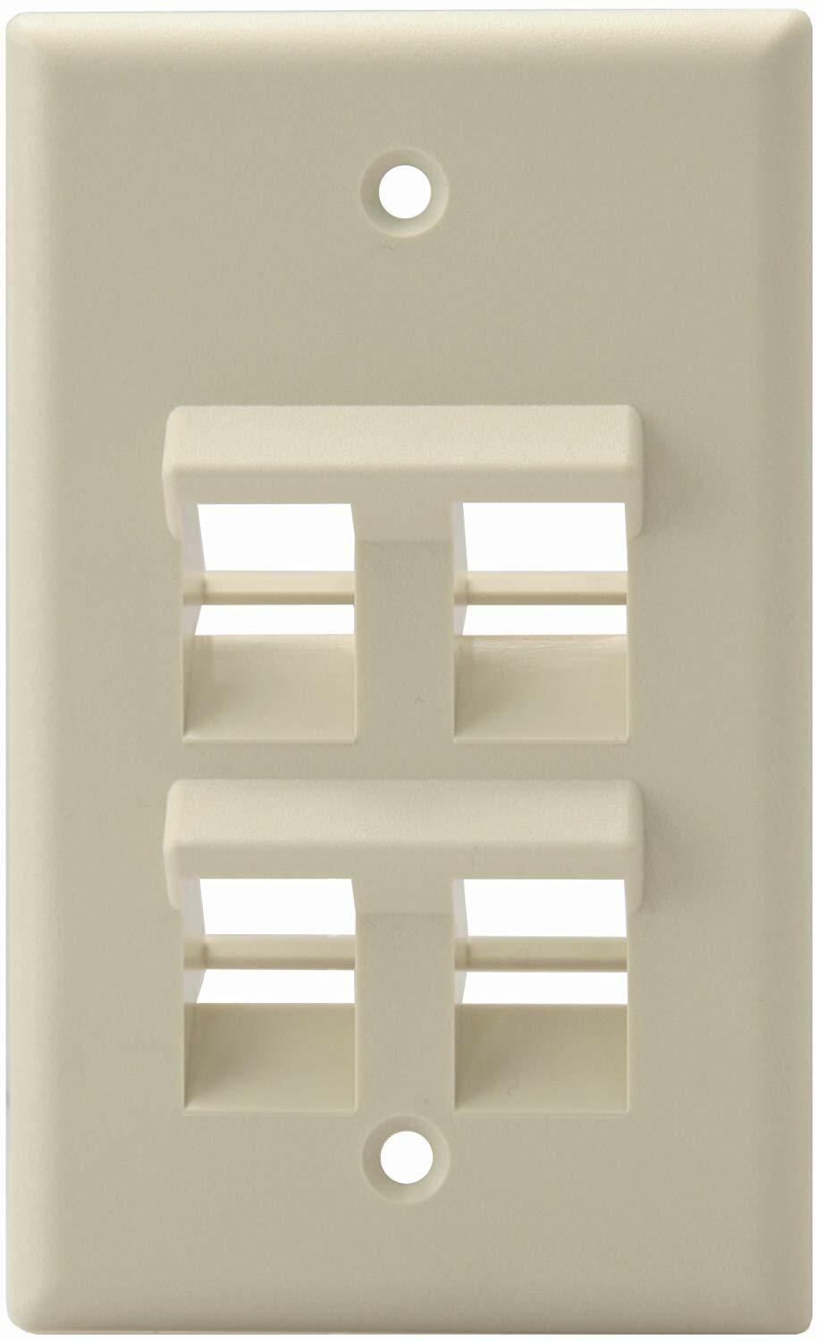 Leviton 41081-4IP Angled QuickPort Wallplate 4-Port, Single Gang, Ivory