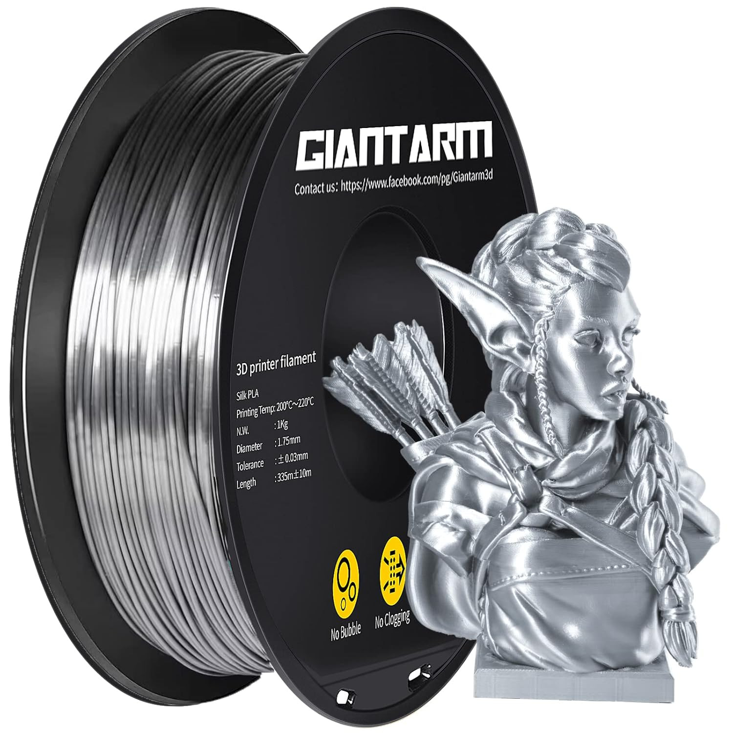 Silk Metallic Silver PLA 3D Printer Filament 1Kg Spool, 1.75Mm Dimensional Accur