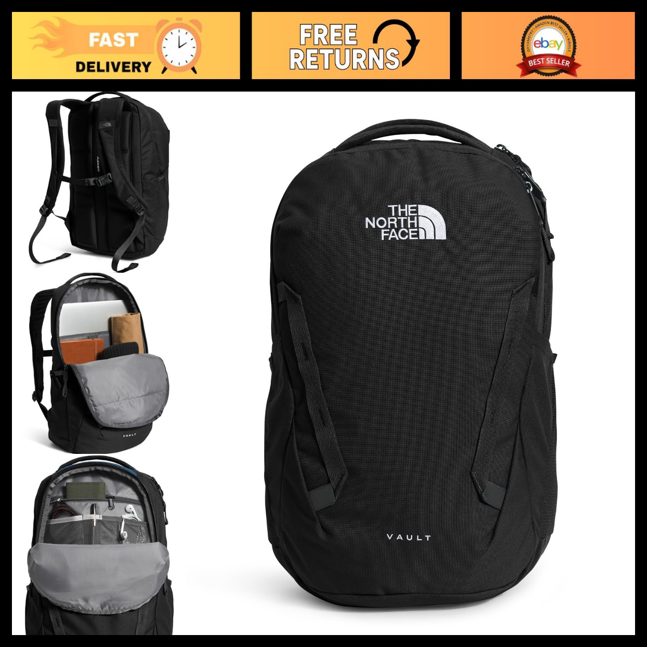 Everyday Laptop Backpack, Stylish & Durable, Fits Most 15" Laptops, Black, One S