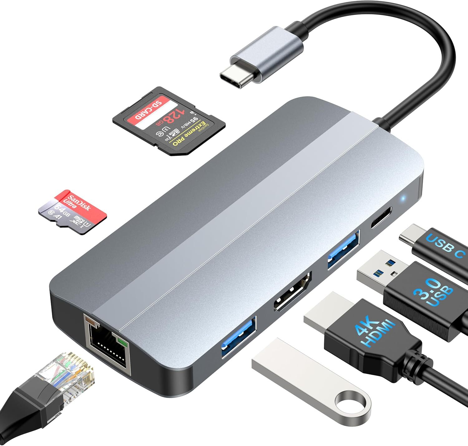 USB C Laptop Docking Station, 7 in 1 USB C Dock with 1000Mbps, 2 USB Port, HDMI 