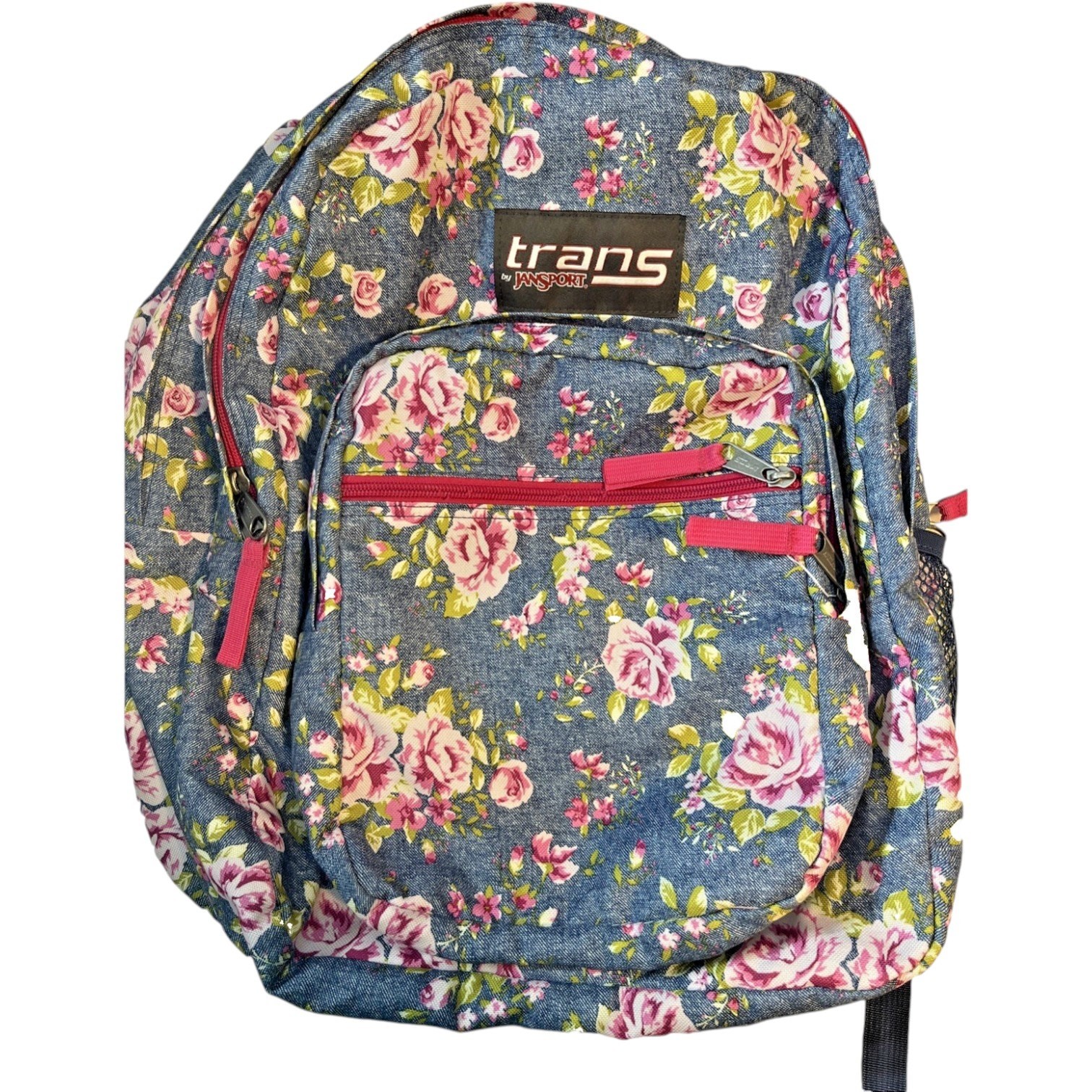 Trans by JanSport Supermax 17" Floral Backpack Blue Pink School Bookbag
