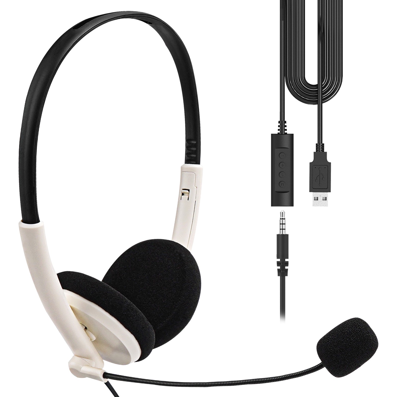 Geekria USB Headset with Mic and Mute OptionCall Center, School (White)