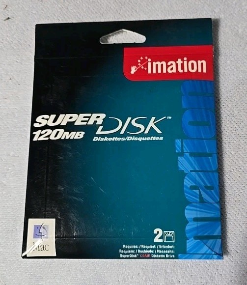 Vintage Sealed NOS Blue MAC Computer Imation Super Disk Drive 120mb 2 Pack 3.5" 