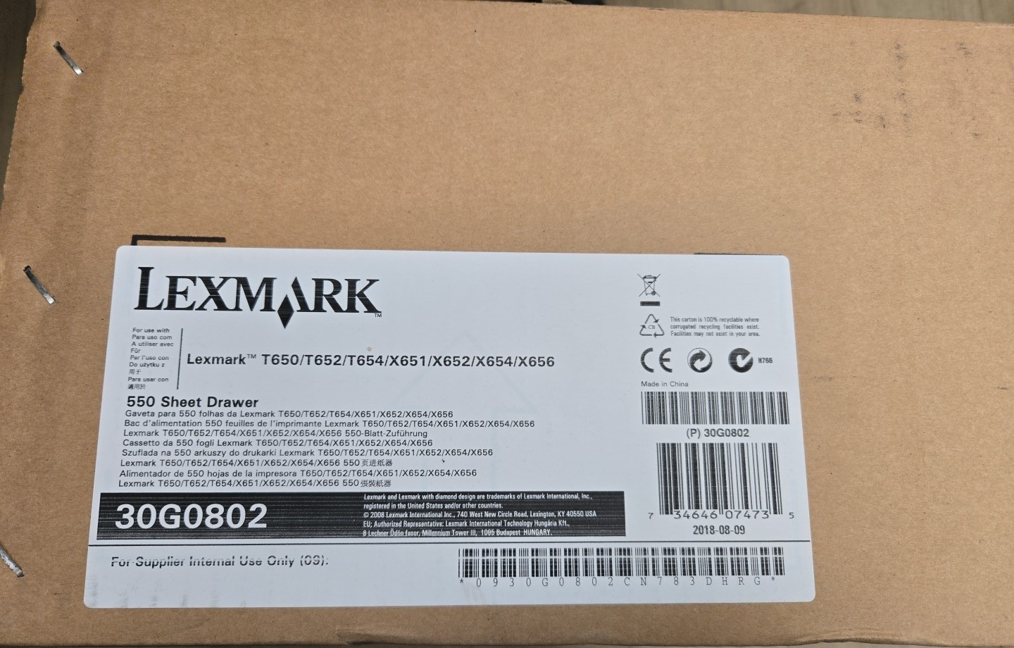 Lexmark 30G0802 550-Sheet Paper Drawer For T650 T652 T654 X651  X652