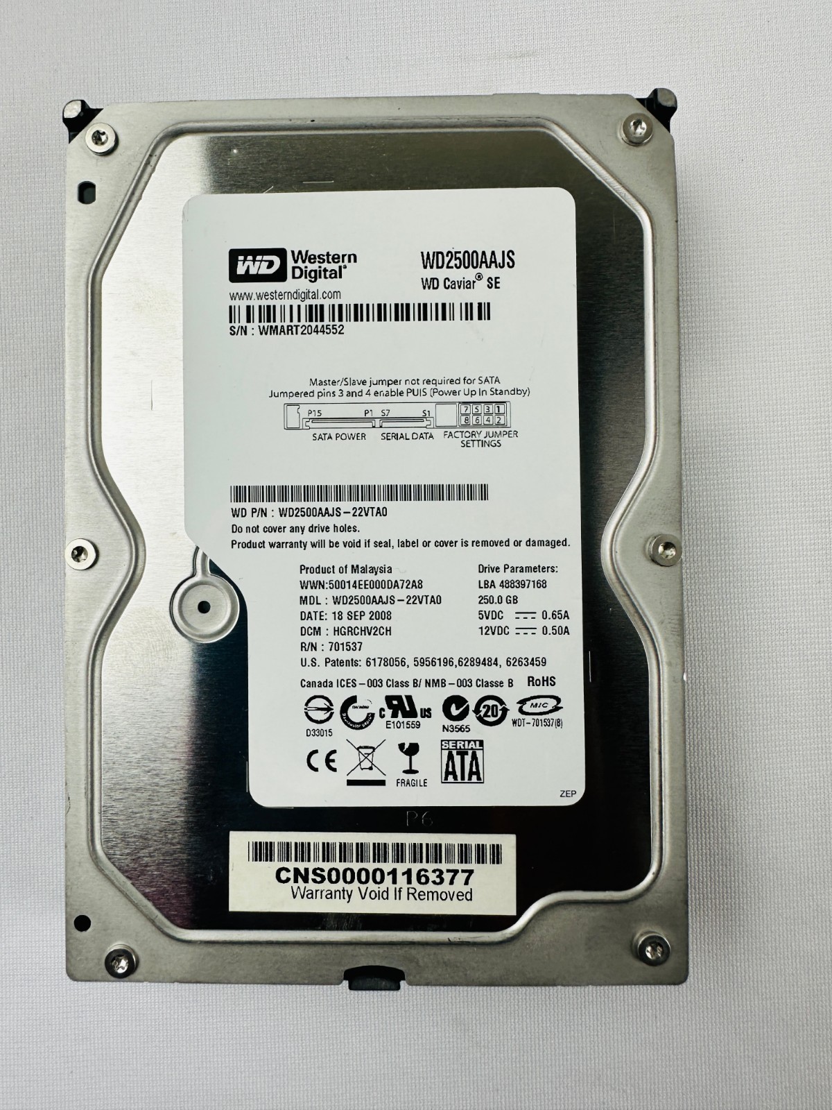 Western Digital WD2500AAJS-22VTA0 Hard Drive