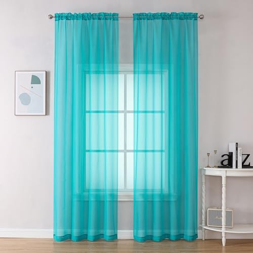  Sheer Curtains 2 Panel Sets 84" Inch Length  42"W x 84"L (Pack of 2) Turquoise