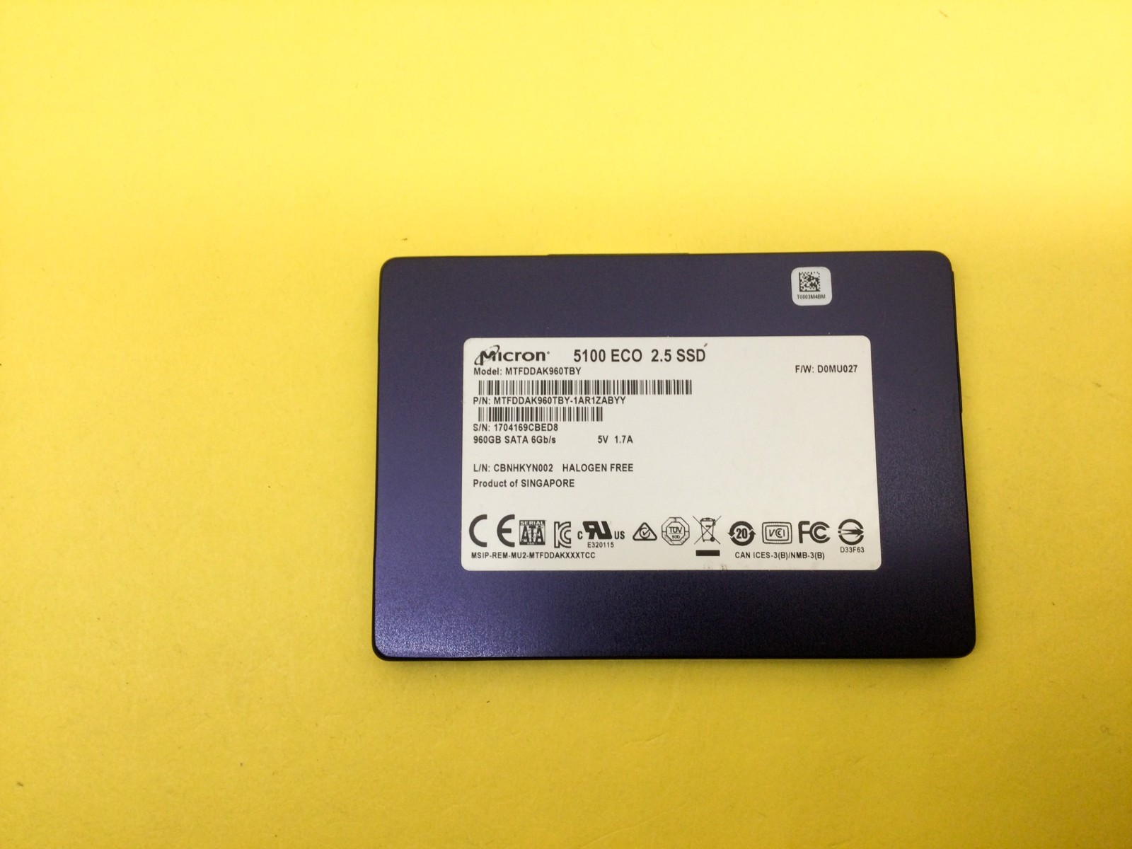 Micron 5100 ECO 960GB SATA 6Gb/s 2.5in SSD MTFDDAK960TBY