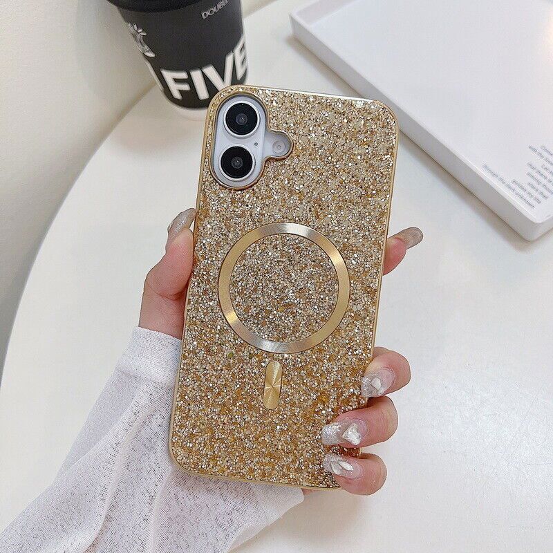 Luxury Glitter Bling Magnetic Charge Cover Case For 16 15 14 13 12 Pro Max