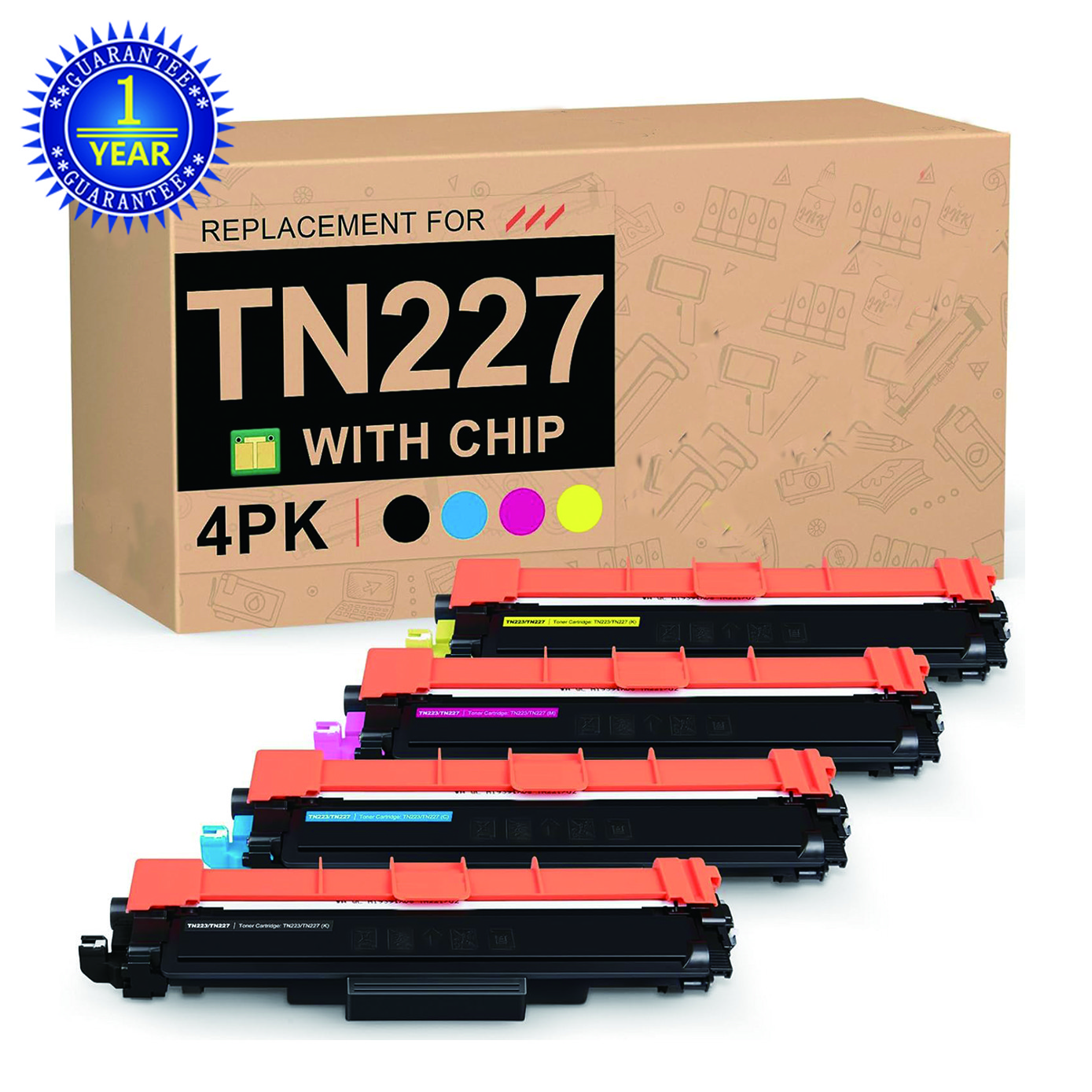 4PK High Yield TN227 Toner Fits for Brother TN223 MFC-L3770CDW HL-L3270CDW 3290C