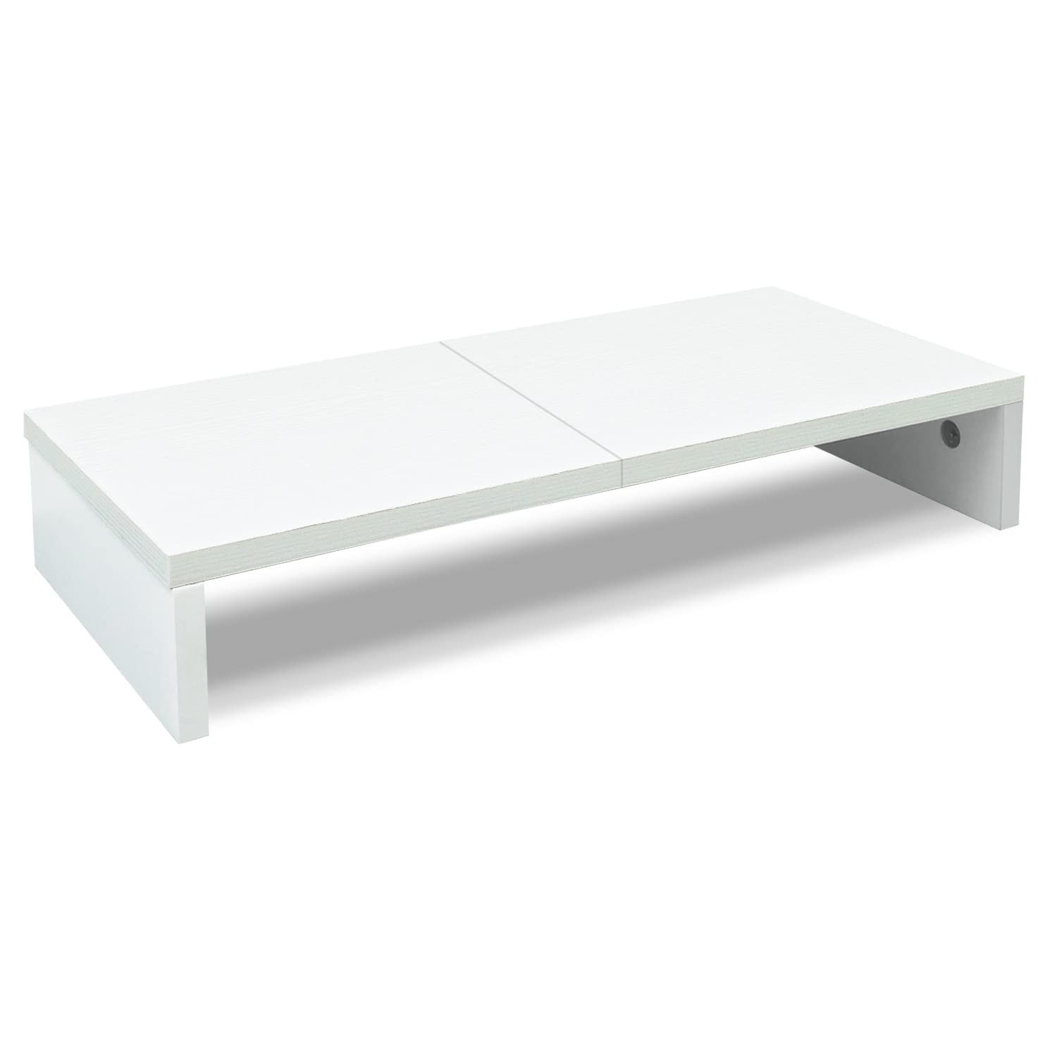 20 Inch White Monitor Stand Riser Wood Desktop Keyboard Storage Organizer