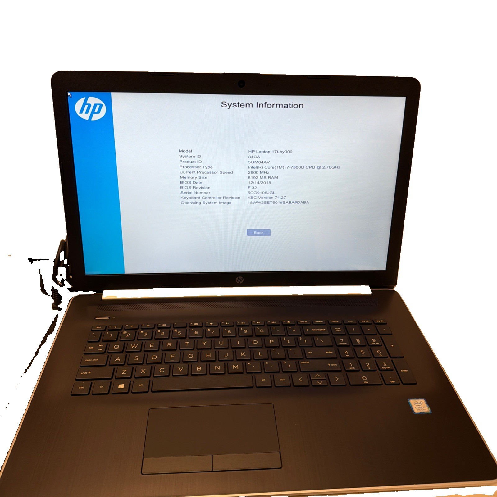HP Laptop 17T-BY000 17" i7-7500U 2.7GHz 8GB RAM 1TB SSD